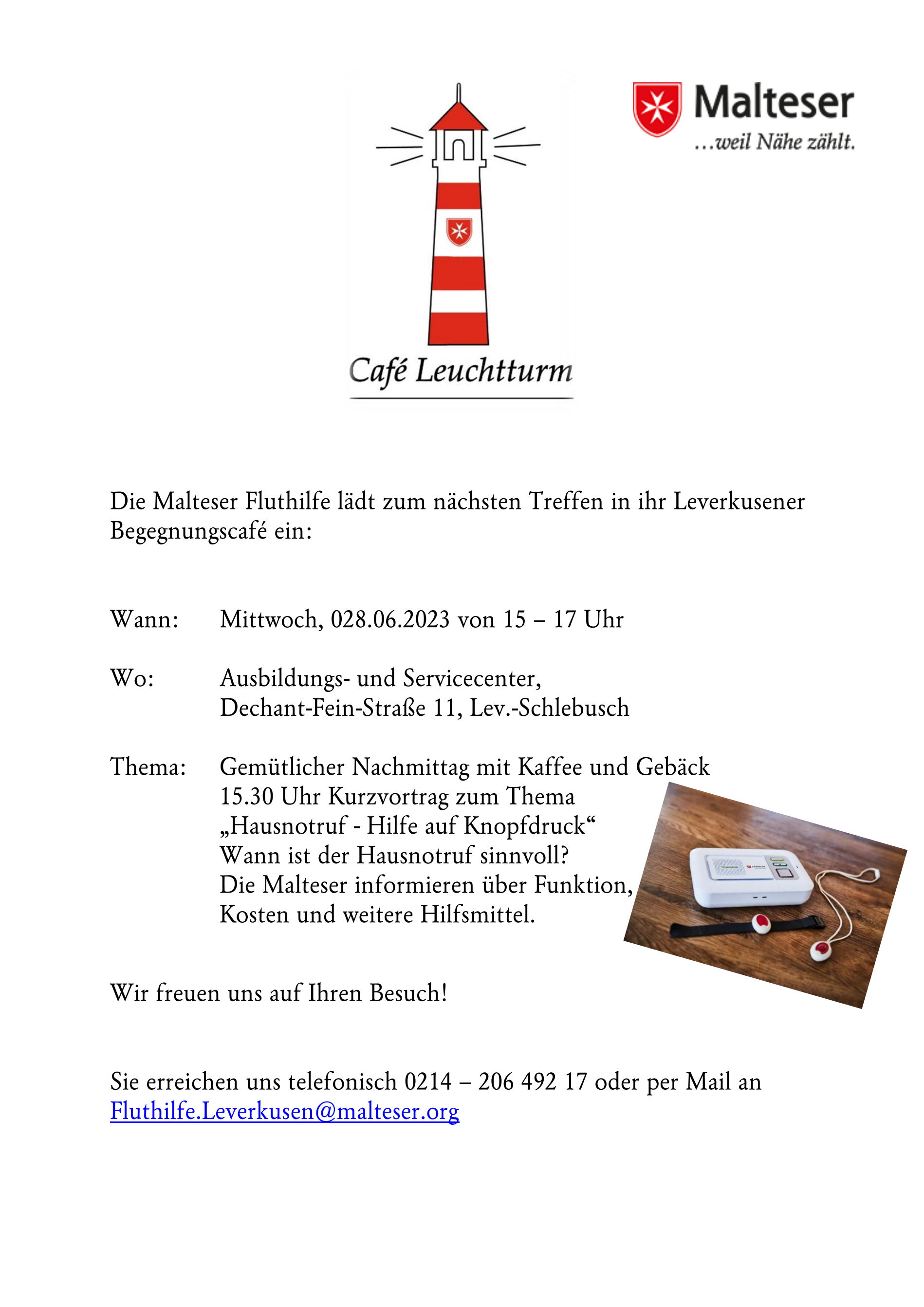 Malteser Leverkusen mit dem Cafe leuchtturm am 28.06.2023 // Grafik: Malteser Leverkusen